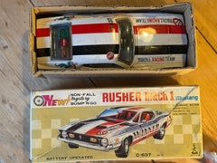 RUSHER Mach 1 Mustang BUMP N' GO Tin Toy